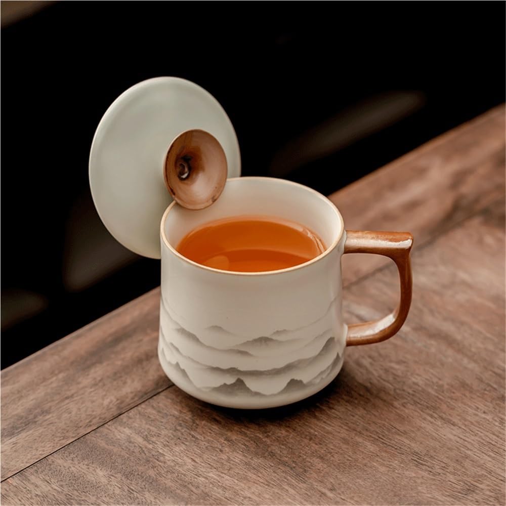 Kaffeetasse Keramikbecher mit Deckel, Fassungsvermögen 11,5 oz, Elegantes Kaffeebecher-Set, 1 Stück, for den Heimgebrauch oder for Aufbrühen von Tee for Senioren