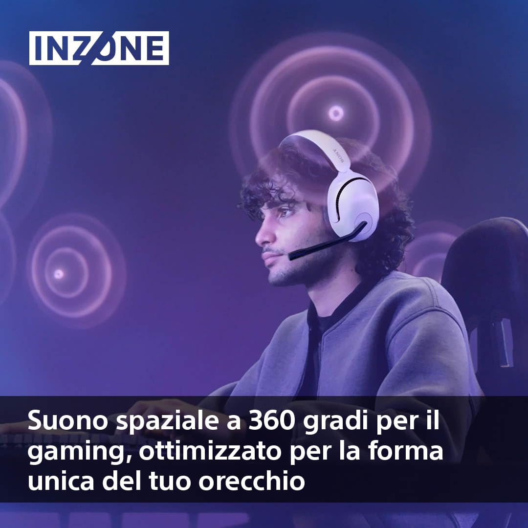 Sony INZONE H5 - Cuffie gaming wireless, Suono spaziale 360°, Batteria 28h, Microfono AI, Compatibili PC PS5, Bianco