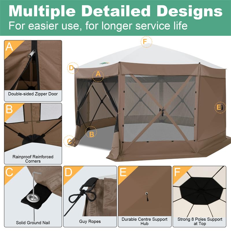 Image of COBIZI 15x15 FT Pop Up Gazebo - Canopy Tent, Large Gazebos On Clearance with Sidewalls, Screened in Gazebo,carpas para Patio,Portable Screen Tents for 12-15 Persons Outdoor Camping, Backyard, Brown