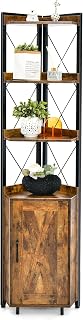 COSTWAY 6-Tier Industrial Corner Shelf, 180cm Tall Storage Bookshelf with 5-Position Adjustable Shelf and Door Cabinet, Freestanding Bookcase Display Shelving Unit for Living Room Bedroom Office
