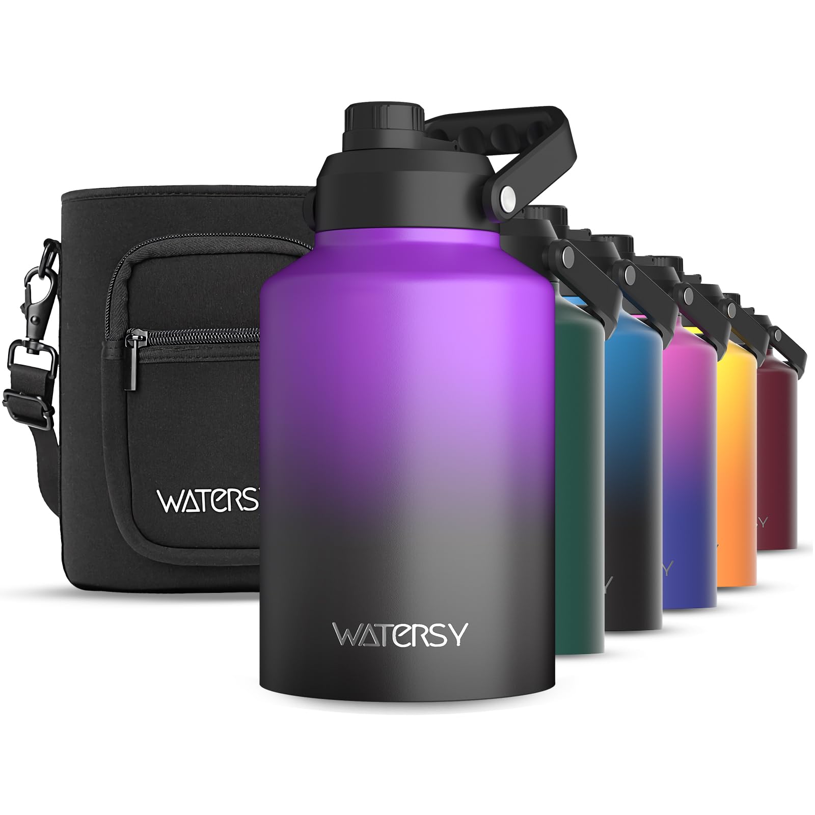 WATERSY 1 Gallon Water Bottle Insulated(Cold for 48 Hrs),BPA Free&amp;Leak Proof,128oz Stainless Steel Water Jug,Big thermo,Large Water Bottle with Handle for Gym,Hiking,Camping&amp;Travel,Purple
