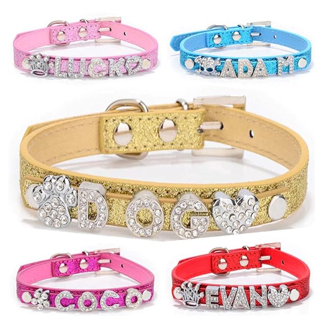 Foto 2 de 5 de Collares de perro con nombre de bricolaje personalizados, collar de perro Bling con hebilla de diamante