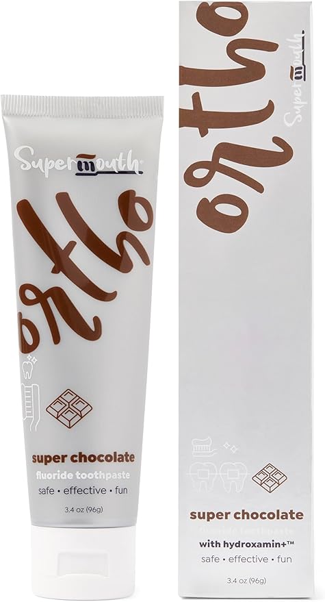 SuperMouth Ortho Creme Dental – para Aparelhos Ortodônticos & Alinhadores, Flúor + Nano Hidroxiapatita, Adultos & Crianças, Combate Cáries & Descalcificações, Desenvolvido por Ortodontista, Ingredientes Seguros e Limpos, 4 Sabores Deliciosos