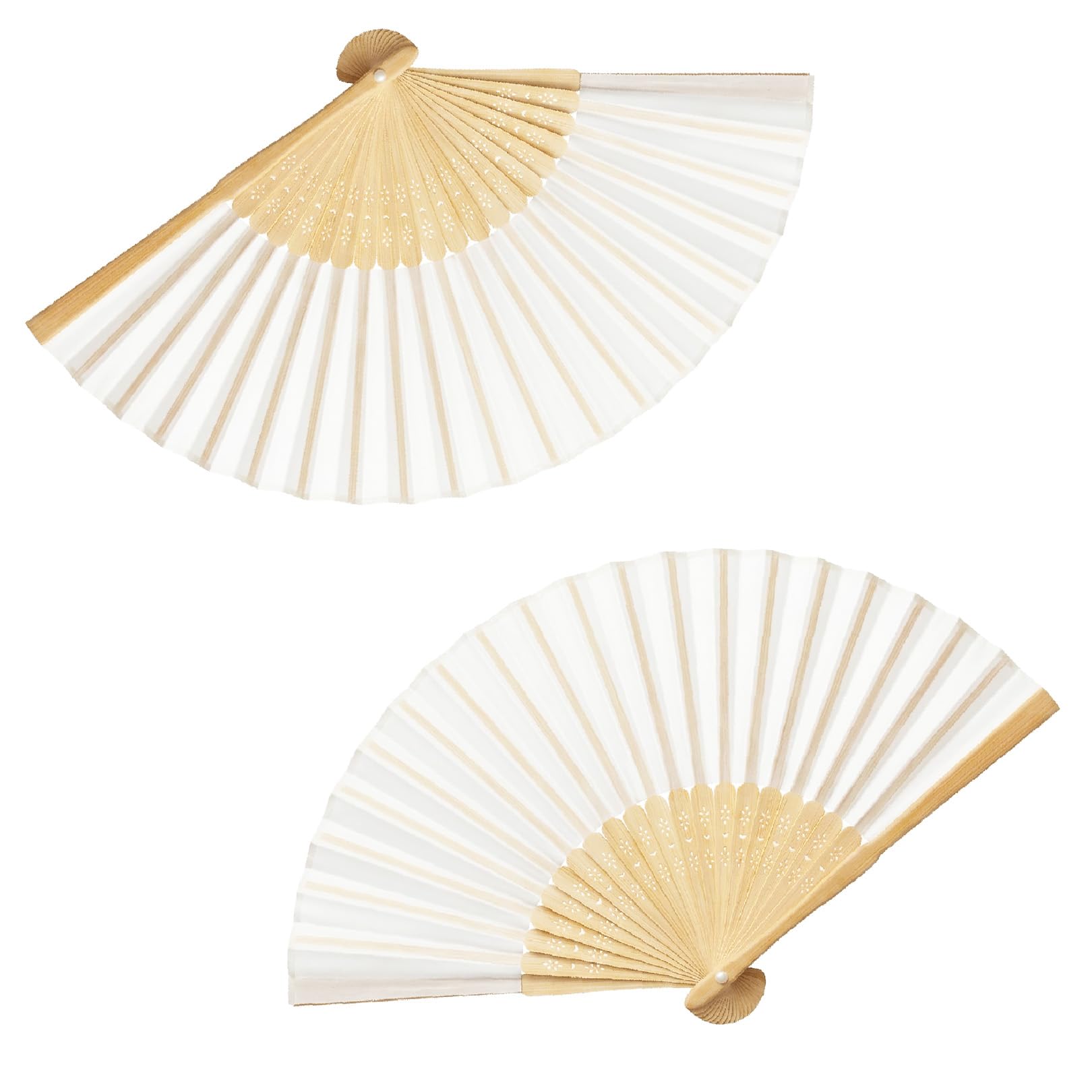 2Pcs Hand Fan Folding,White Handheld Paper Fan,Manual Bamboo Chinese Fan for Women Men,Vintage Fabric Foldable Hand Held Fans Elegant Festival Retro for Birthday,Dance Accessories,Bride Decorations — image 1