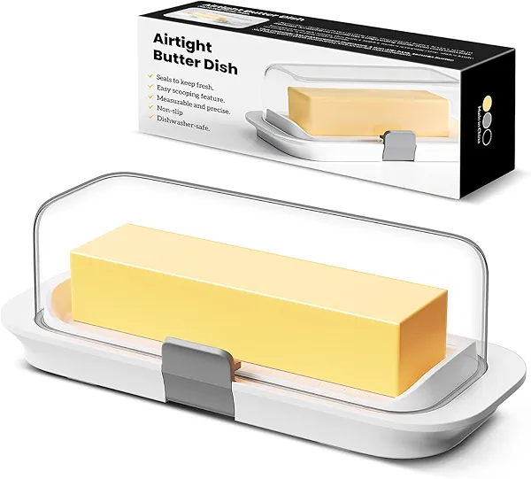 Pisol Butter Dish with Lid for Countertop and Refrigerator Door Shelf, Airtight Butter Keeper Container, Butter Holder for East/West Coast Butter, BPA-free, Microwave/Dishwasher Safe