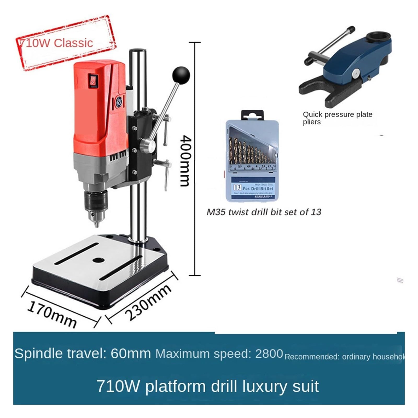 Mini taladro de banco de 220 V, taladro de mesa giratorio eléctrico multifunción para uso doméstico, herramienta compacta de perforación y fresado con rendimiento versátil