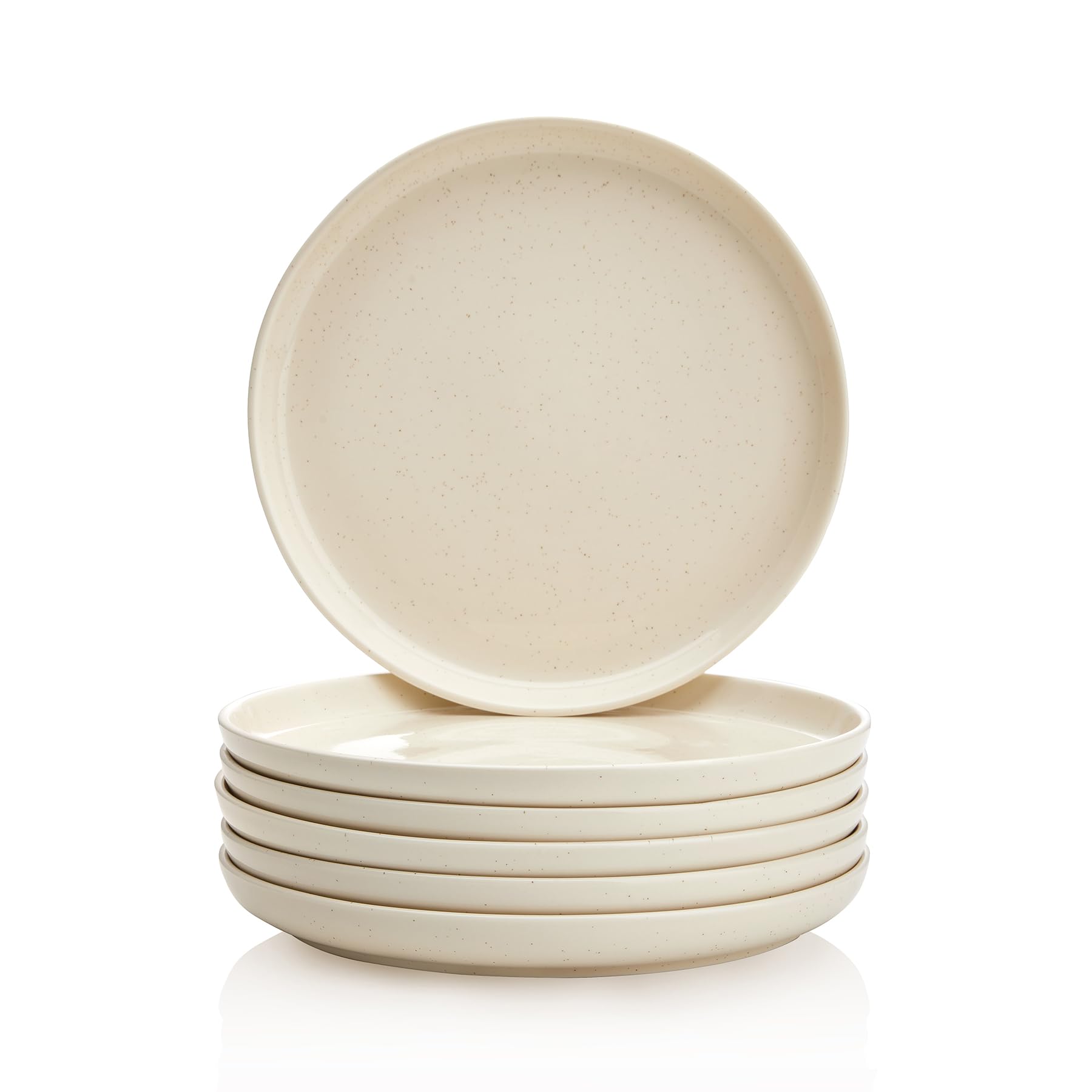 Sweese Porcelain Dessert Plates 7.4 Inch - Set of 6 Beige Salad Plates, Microwave Dishwasher Safe, Elegant for Appetizers