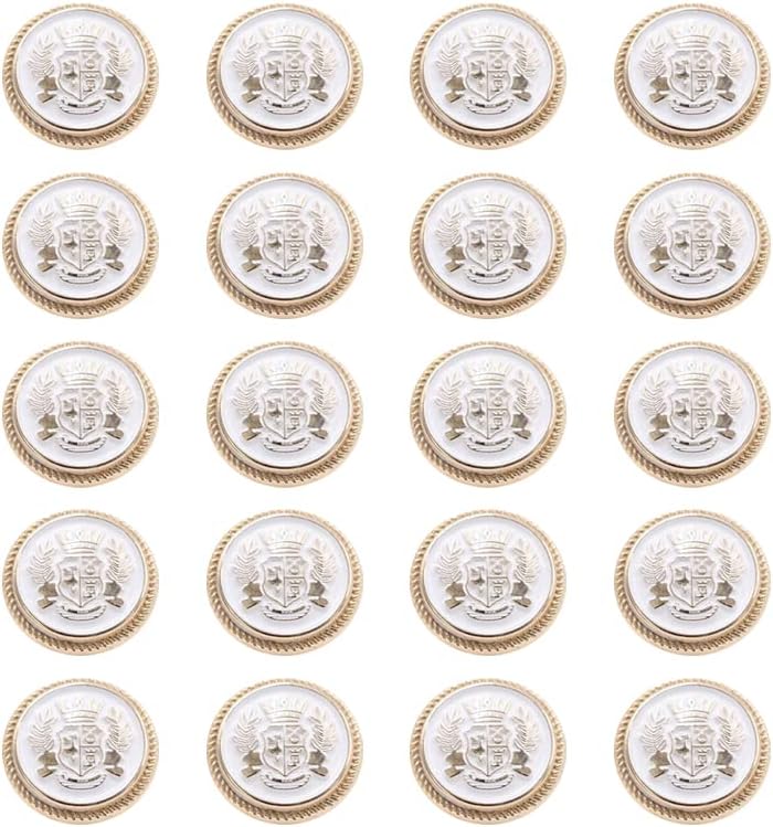 Royal Coat of arms Metal Button - Crown Ear of Wheat Badge Shield Round Buttons for JK British College Style Suit Coat Clothing Sewing Buttons White 15mm 20Pcs