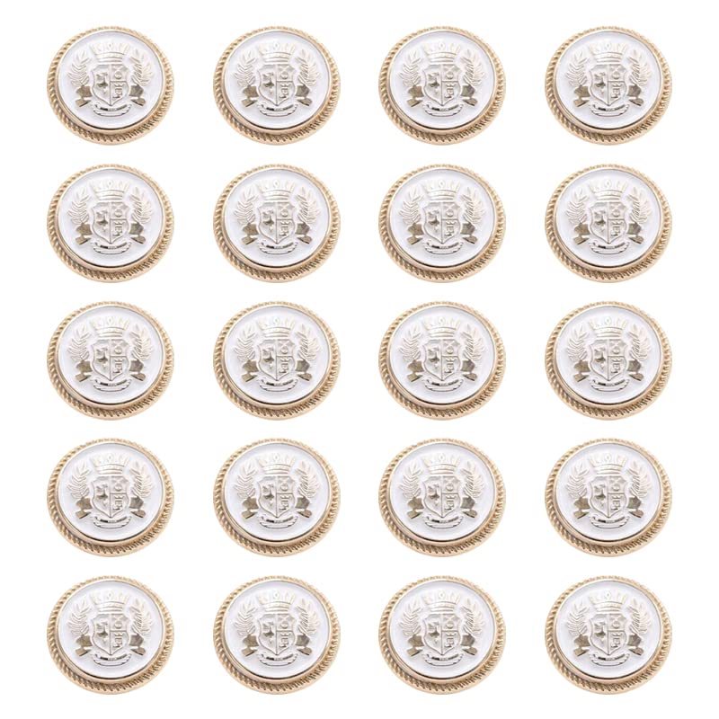 Royal Coat of arms Metal Button - Crown Ear of Wheat Badge Shield Round Buttons for JK British College Style Suit Coat Clothing Sewing Buttons White 15mm 20Pcs