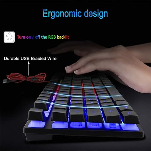Miniatura 4 de BlueFinger Combo de teclado RGB para juegos y mouse retroiluminado, cable USB, juego de juegos LED para computadora portátil y trabajo