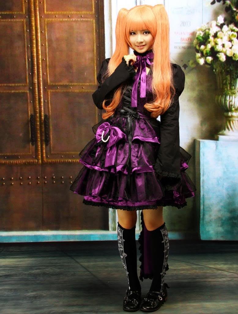 Hugme Multi-Layer Purple Cotton Long Sleeves Gothic Lolita Dress