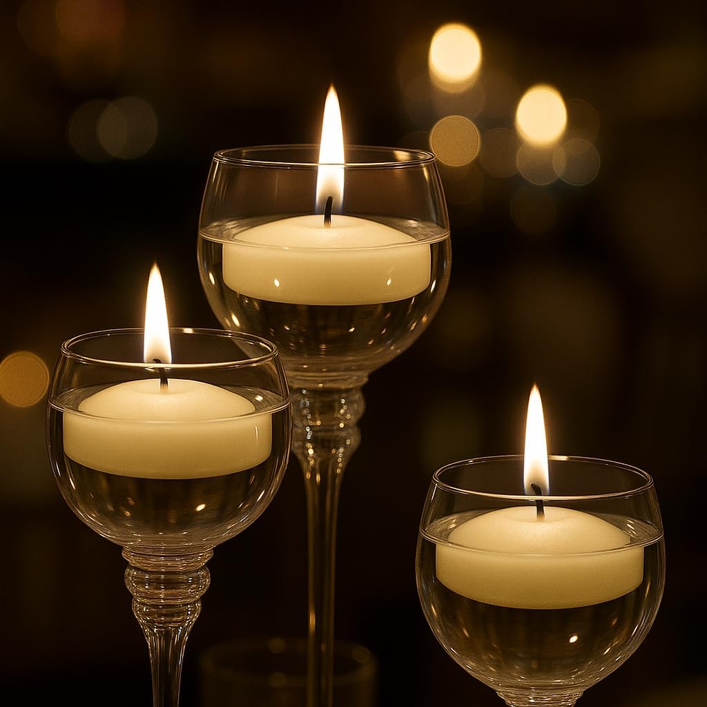 CW Studio 48 Pack 3 Inch White Unscented Floating Candles – Long 6 Hour Burn, Smokeless – Premium Paraffin Wax – Perfect for Weddings, Parties, Spa, Centerpieces, Special Occasions & Home Décor