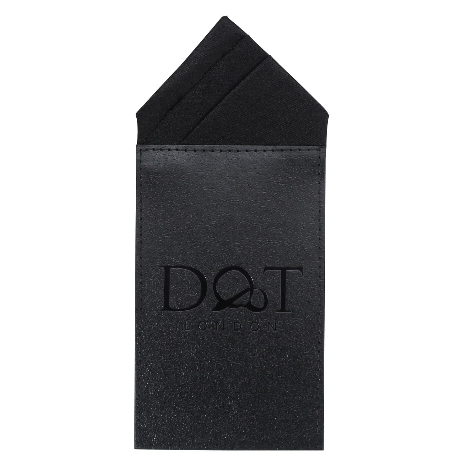 DQT Mens Plain Satin Pre-Folded One Peak Pocket Square Handkerchief - Black