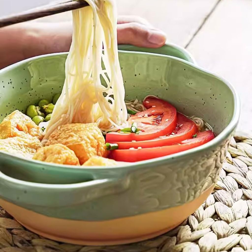 Miski do Ramen Miska na owoce Japońska miska na zupę z dwoma uszami Natychmiastowa miska na makaron domowa ceramiczna duża miska na zupę z miską śrubową miska do sałatki talerze obiadowe (zielony, 620