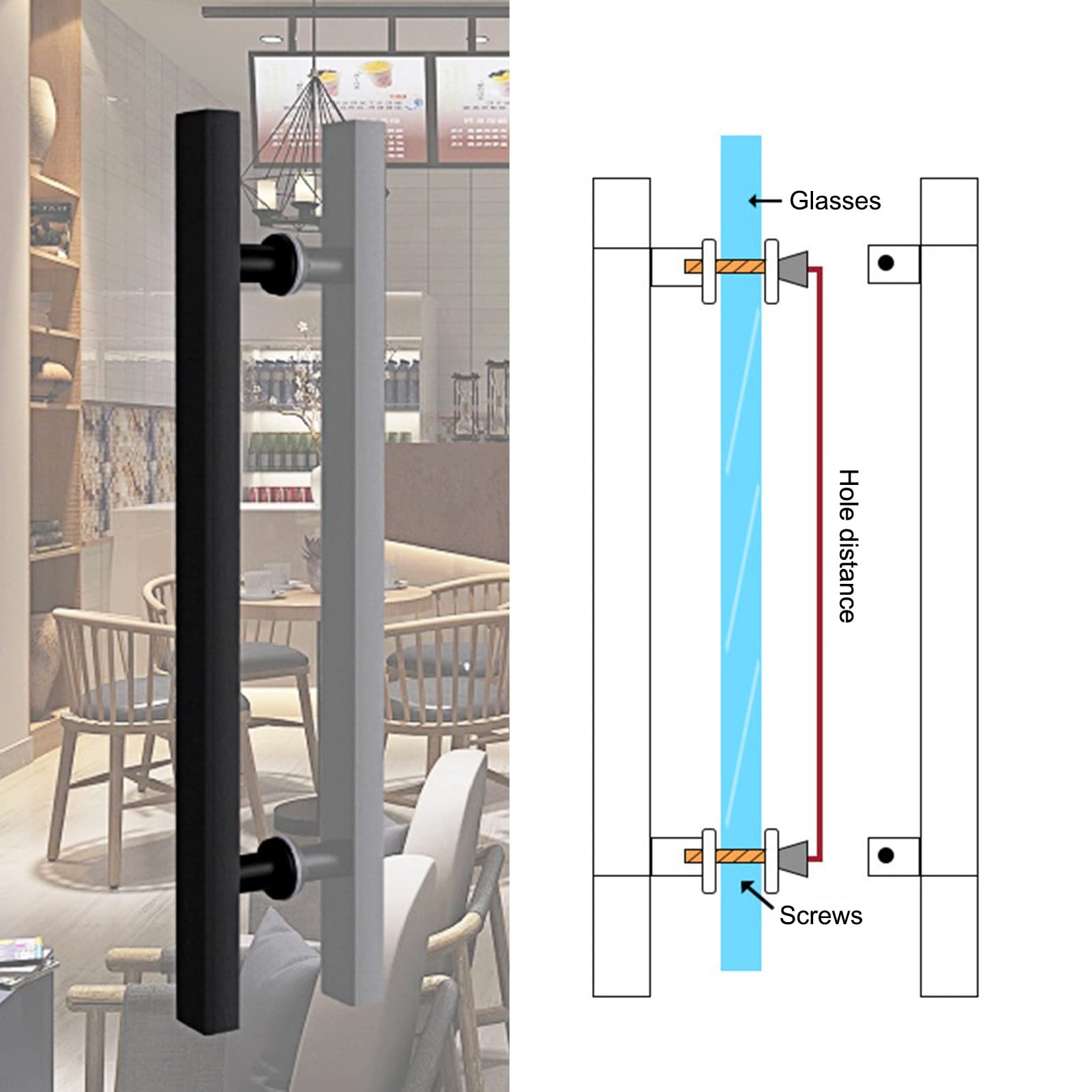 Moderno set di maniglie rettangolari in vetro per porta di fienile/cucina/interni/esterni/doccia 80 cm (31 1/2") 60 cm elegante maniglia in metallo