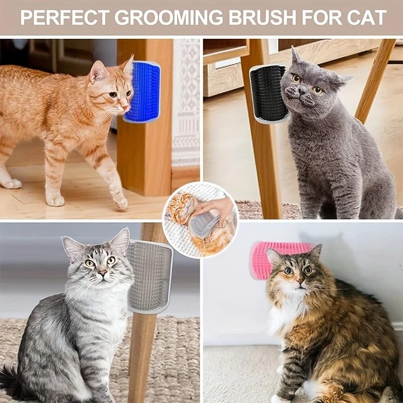 Image of 3 Pack Cat Self Groomer Brushes Wall Corner Massage Comb with Catnip Cat Face Scratchers for Long Short Fur Kitten