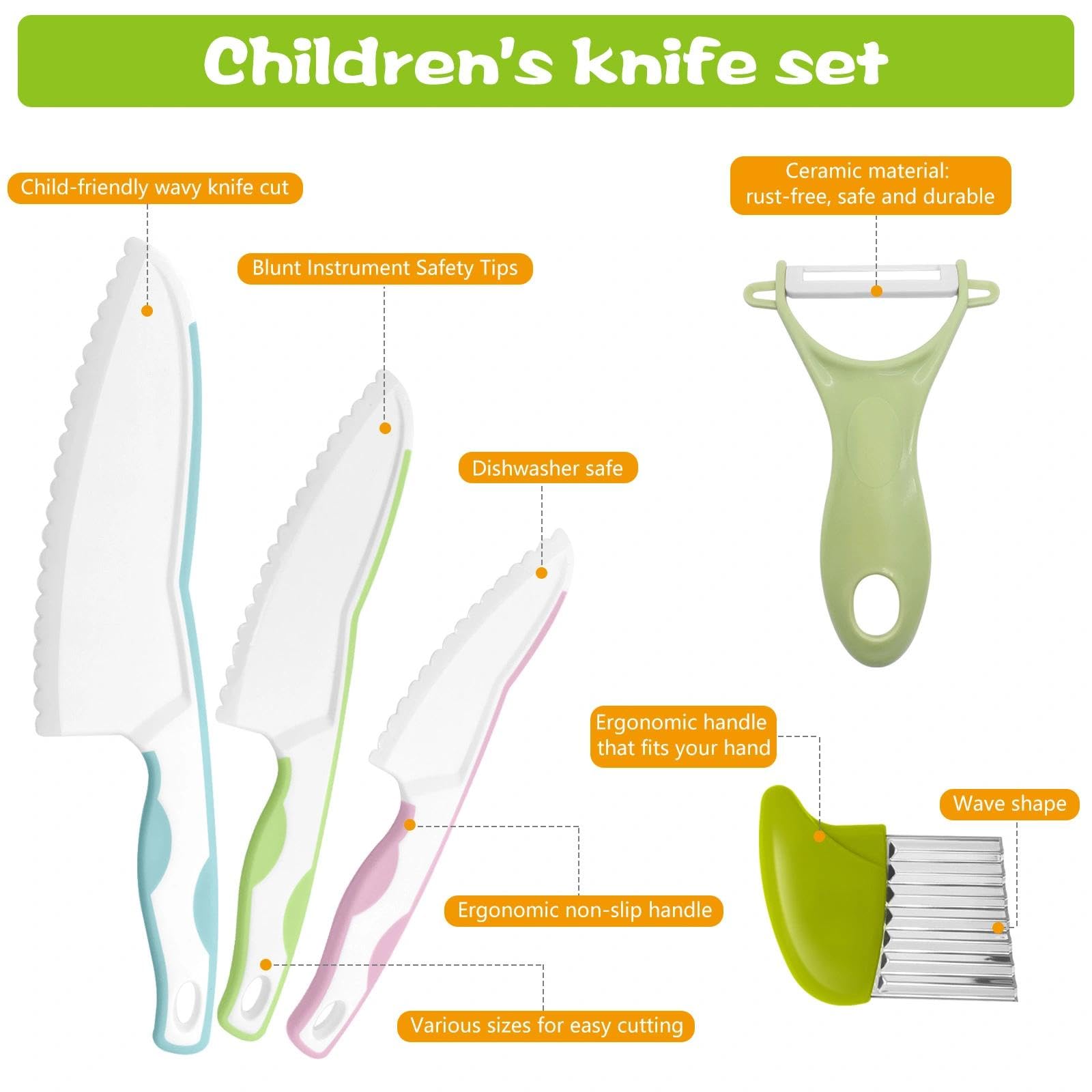 Cuchillos de cocina para niños 5 piezas - Utensilios para cortar frutas y verduras