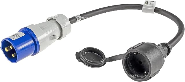 Kabel adaptera CEE 35 m do gniazda uziemienia IP44, ochrona przed rozpryskami wody, H07RN-F 3G2,5 230 V/16 A, 3-pinowy, 3500 W, do kempingu, przyczep kempingowych i kamperów