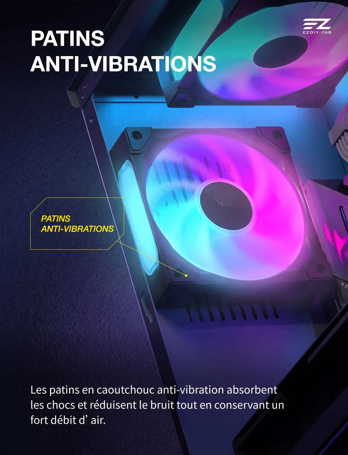 EZDIY-FAB MONOFLOW Ventilateur boîtier 120mm ARGB PWM, cadre fixe 28mm,Noir