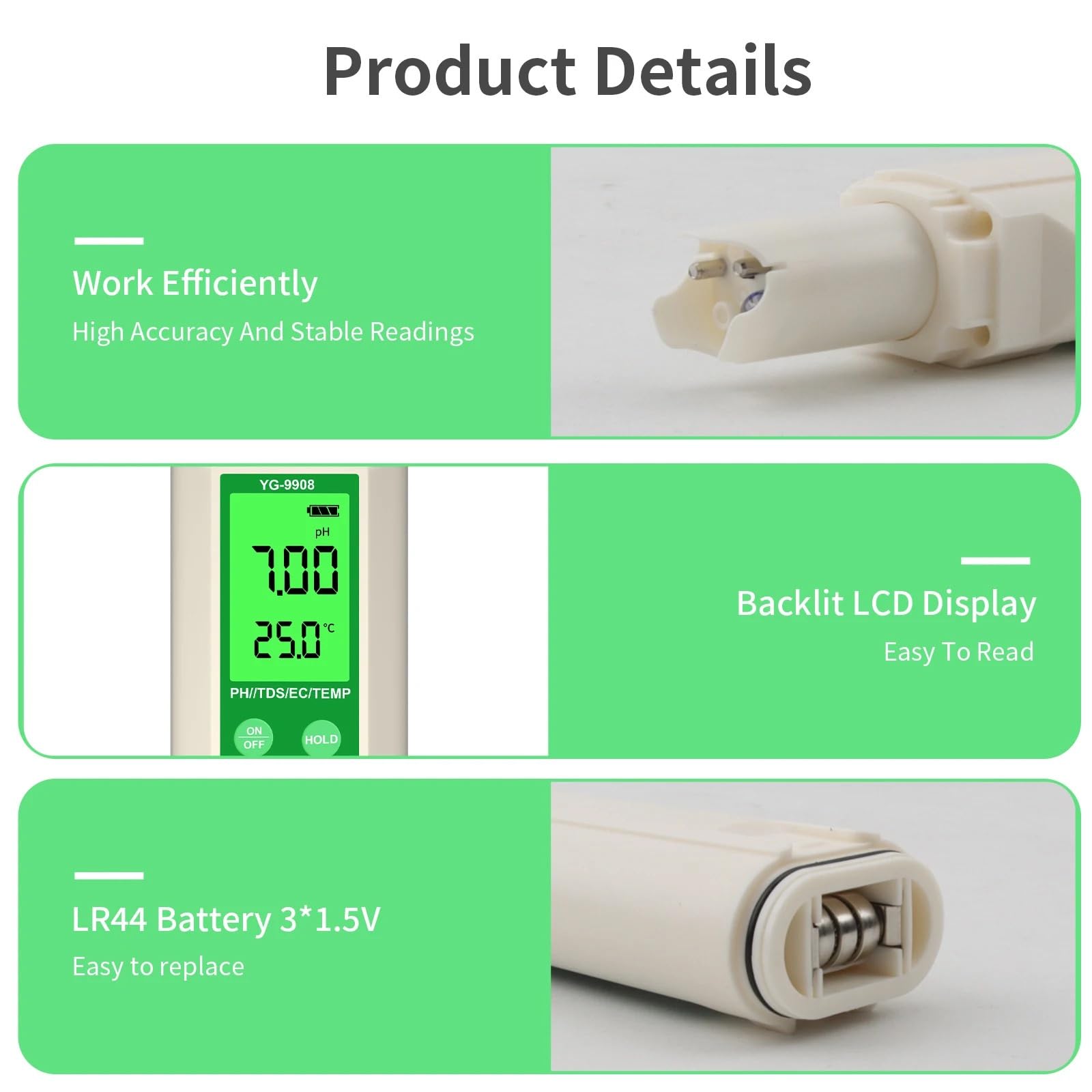 PH mètre testeur de qualité l'eau hydroponique LCD rétro-éclairage thermomètre PH/EC/TDS for Aquariums eau potable