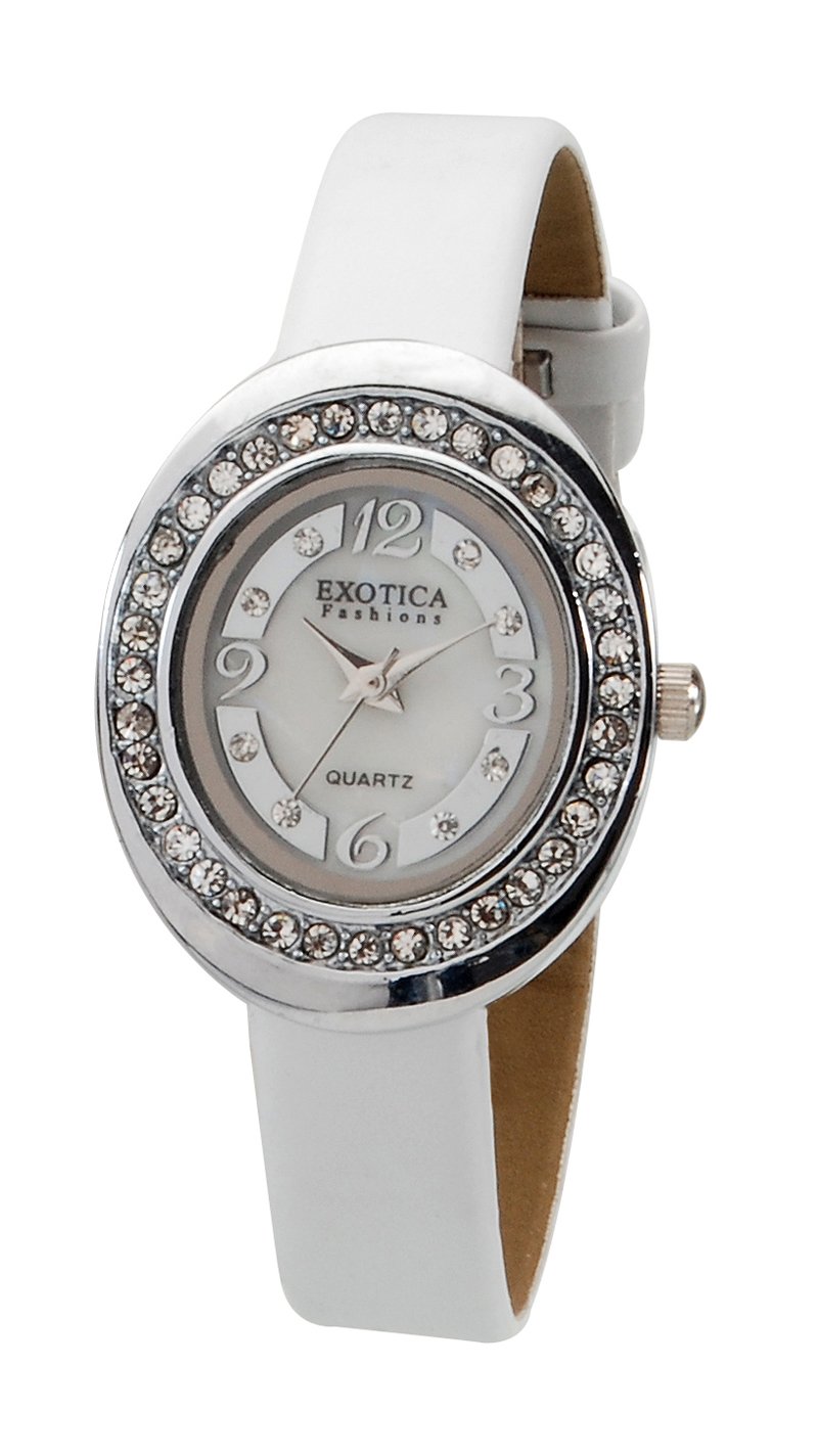 Exotica Fashions Ladies Watch with Water Resistance PNP case with Diamond Studed and White Dial and White Leather Band (B01N9U60FH) Amazon Price History, Amazon Price Tracker