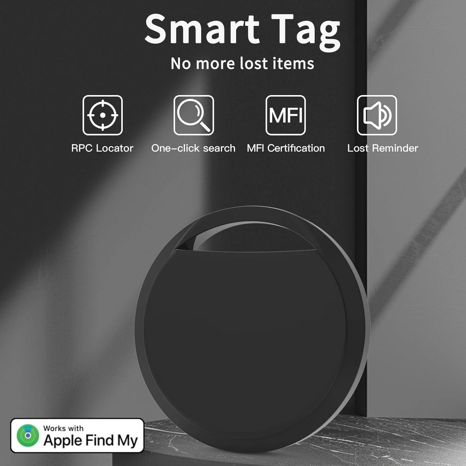 RSH Air Tracker Tag Lot de 4 localisateurs d'articles Bluetooth fonctionnent avec Apple Find My (iOS), alarme 80 dB, étiquette intelligente étanche IP67 avec batterie remplaçable, pour clés