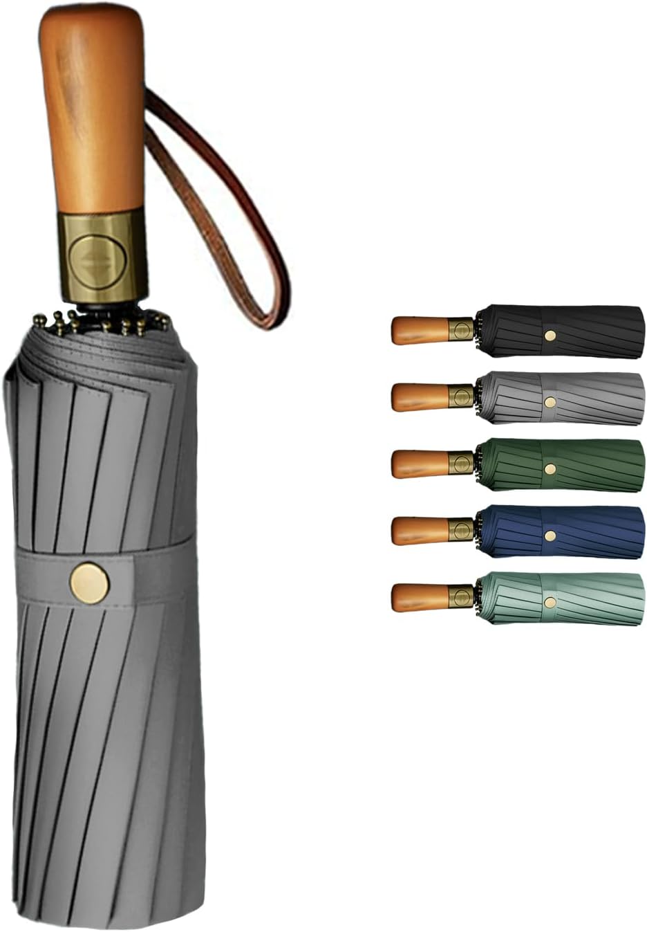 Automatic Foldable Umbrella 16 Ribs 108cm – Wood Handle – UV Protection – Windproof –– Good for Summer and Winter - For Rainy Day, Summer - Automatic Open/Close Function
