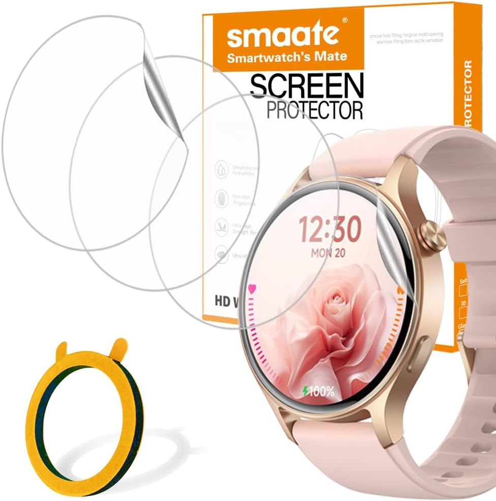 Soft Screen Protector Compatible with aeac Fitpolo GTX18 AR-01 1.3” Smart Watch , TPU, 6-pack, Full Coverage, Bubble Self-healing, with Non-slip Pad Sticker