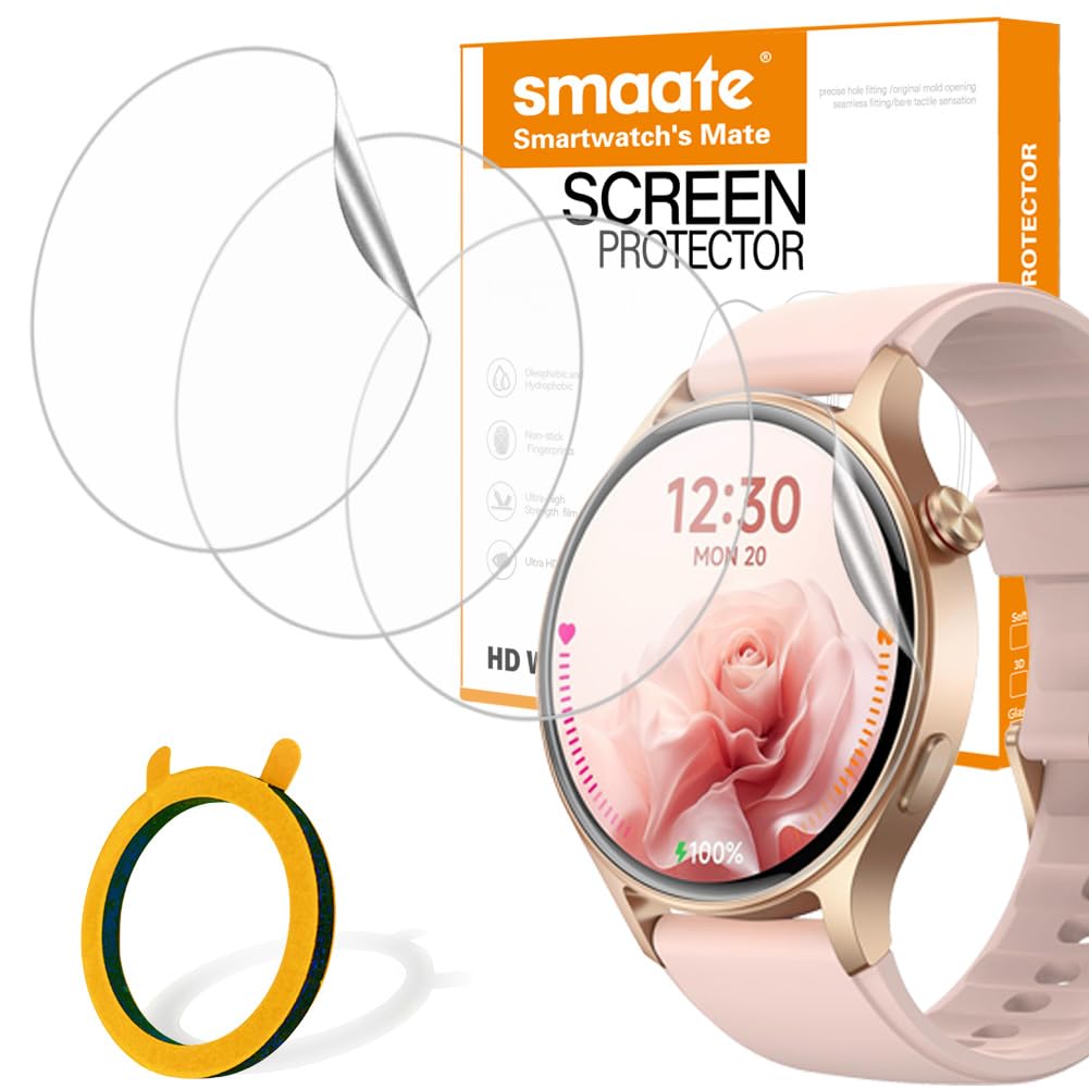 Soft Screen Protector Compatible with aeac Fitpolo GTX18 AR-01 1.3” Smart Watch, TPU, 6-pack, Full Coverage, Bubble Self-healing, with Non-slip Pad Sticker