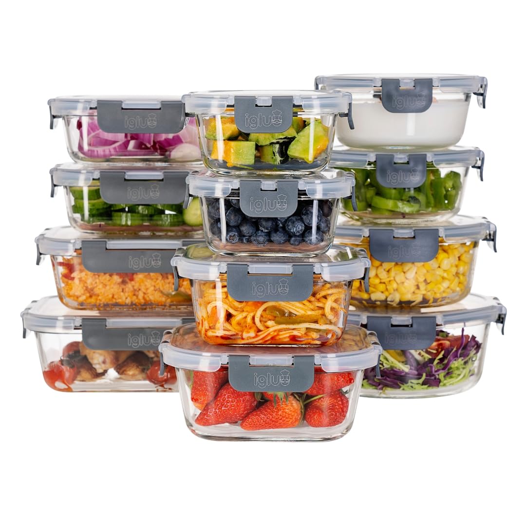 Sponsored Ad – Igluu Meal Prep Glass Containers with Lids (12 Pack – 4 Rectangular, 4 Square, 4 Round) – Airtight & BPA-Free – Oven, Microwave, Freezer and Dishwasher Safe – Durable Borosilicate Glass