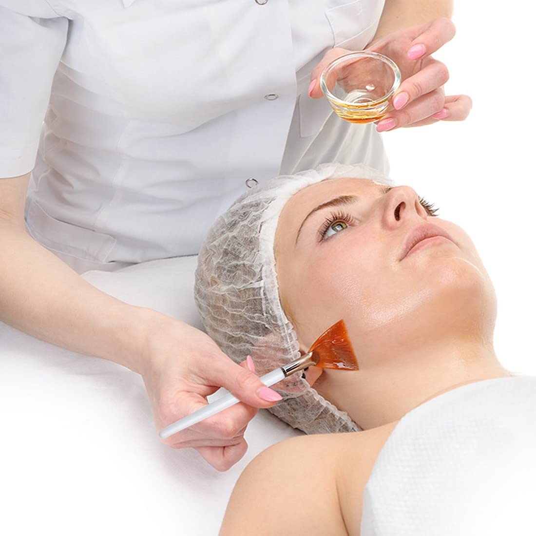 8 Piezas Cepillos de Máscara de Abanico,Brocha para Mascarilla Facial,Cepillo Aplicador Facial de Blanco y Marrón,Pinceles para Mascarillas Faciales,Herramientas Cosméticas para Crema Barro