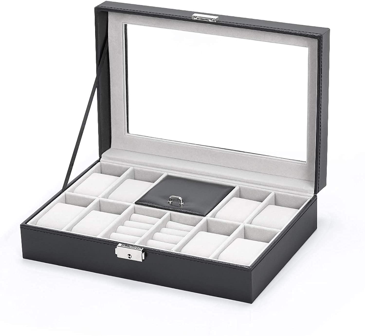 Honexa Watch Box, 8 Slots Lockable Leather Watch Case Organizer with Ring Storage for Women Men, Black (B0B4DT4NQ6) Amazon Price History, Amazon Price Tracker