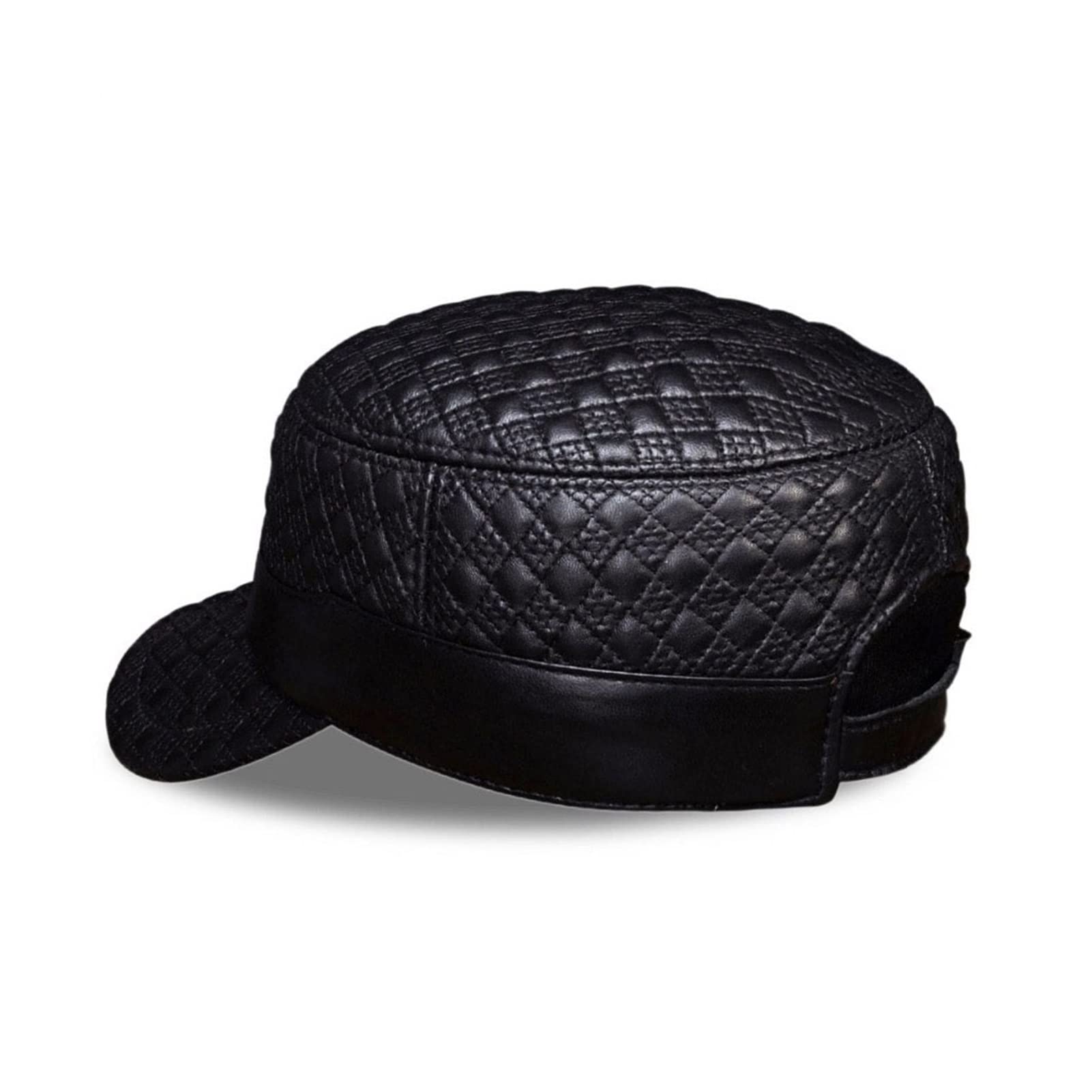 Cappelli e Cappelli da Baseball in Vera Pelle da Uomo in Vera Pelle da Uomo Nuova Primavera Vera Pelle Capsula(Black with Line)
