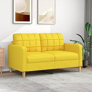 Sofá de 2 plazas de Tela Amarillo Claro 140 cm