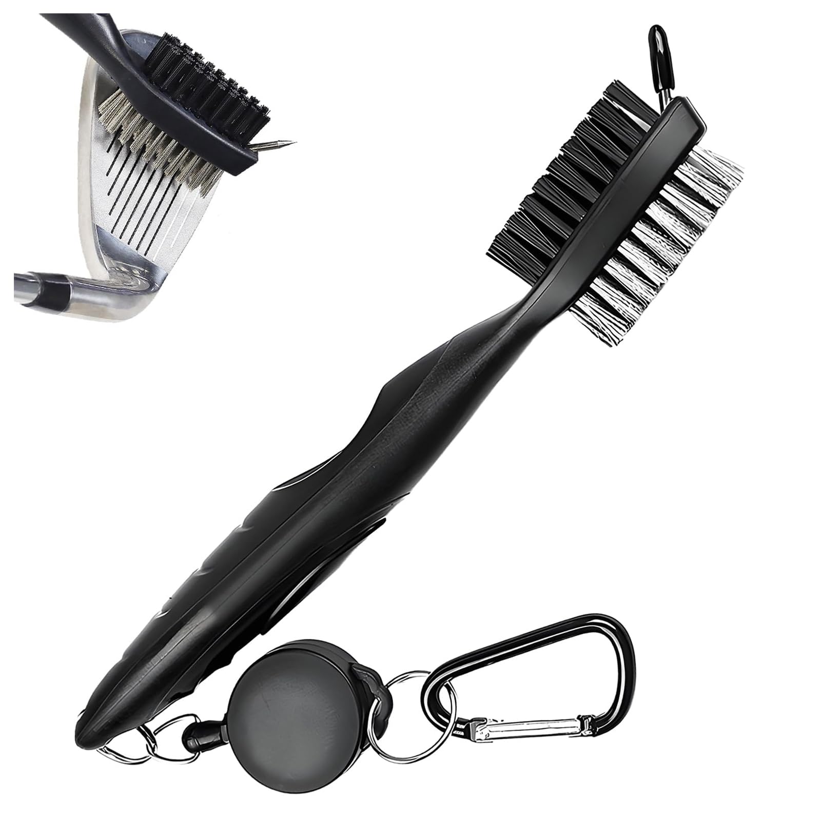 Funngy Golf Club Brush,Golf Club Cleaner & Groove Sharpener Kit Dual Sided Nylon & Steel Brush with Cleaning Spike & Carabiner Clip Portable Golf Cleaning Tool for Club Face Grooves & Shoes