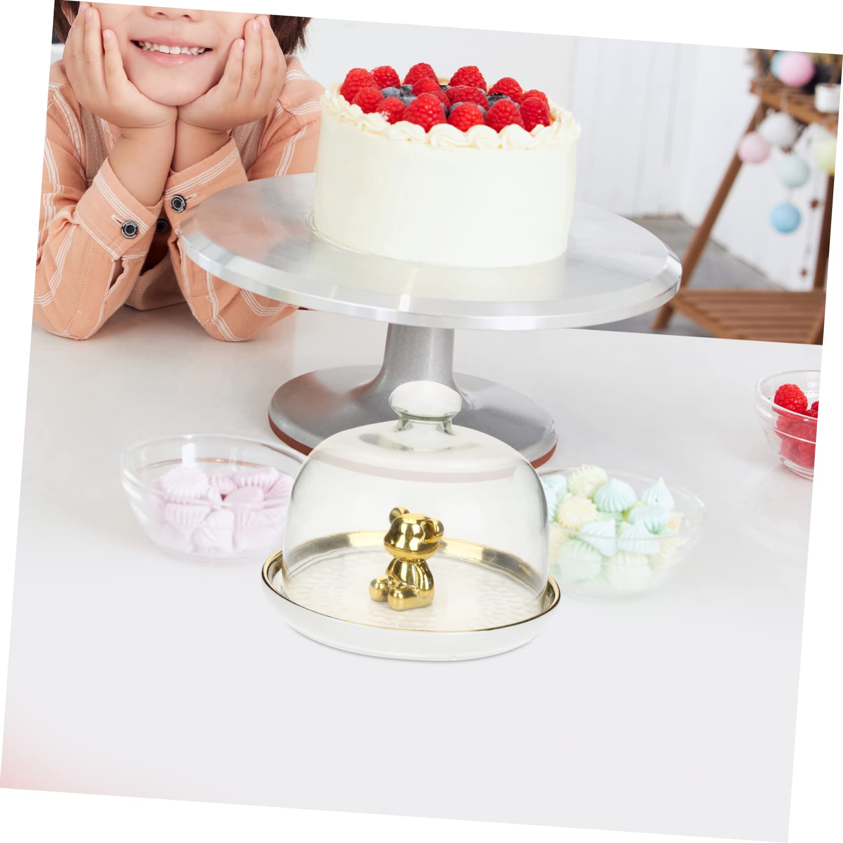 Piatto per Torta in Ceramica con Cupola in Vetro, Vassoio da Portata Multifunzione per Dolci e Frutta, per Cucina e Salotto