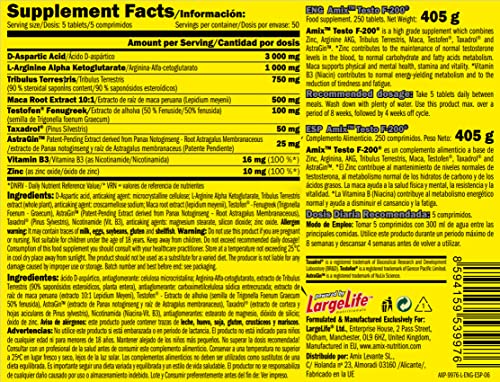 AMIX Testo F-200-250 Tabletas - Suplemento Alimenticio - Aumenta el Nivel de Testosterona - Aporta Fuerza Energía y Resistencia - Refuerza el Sistema Inmunológico