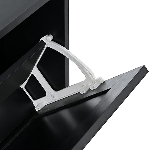 Vista 63 de RUNNA Organizador delgado de entrada con 2 cajones abatibles, armario de almacenamiento de zapatos con parte superior de vidrio templado con cajón