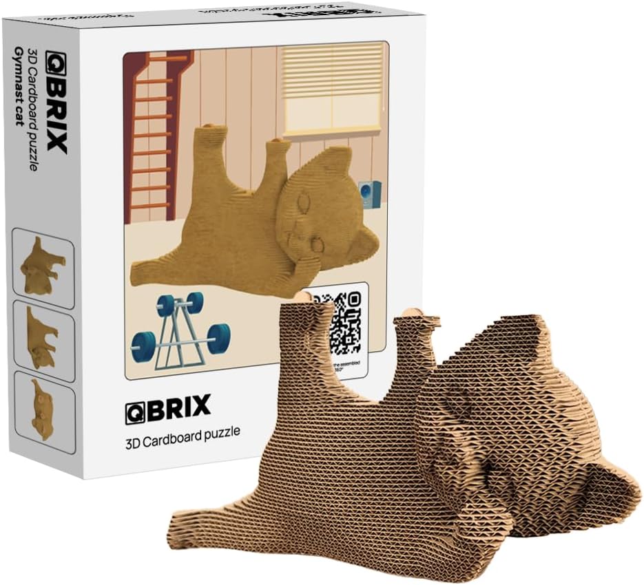 QBRIX 3 Cats + Eyes 3D Puzzles for Adults, 3D Model Kit for Teens, DIY Crafts for Home Decor, Universal and Original Gift, Cardboard Model Building Kit, 14+ Craft Kit