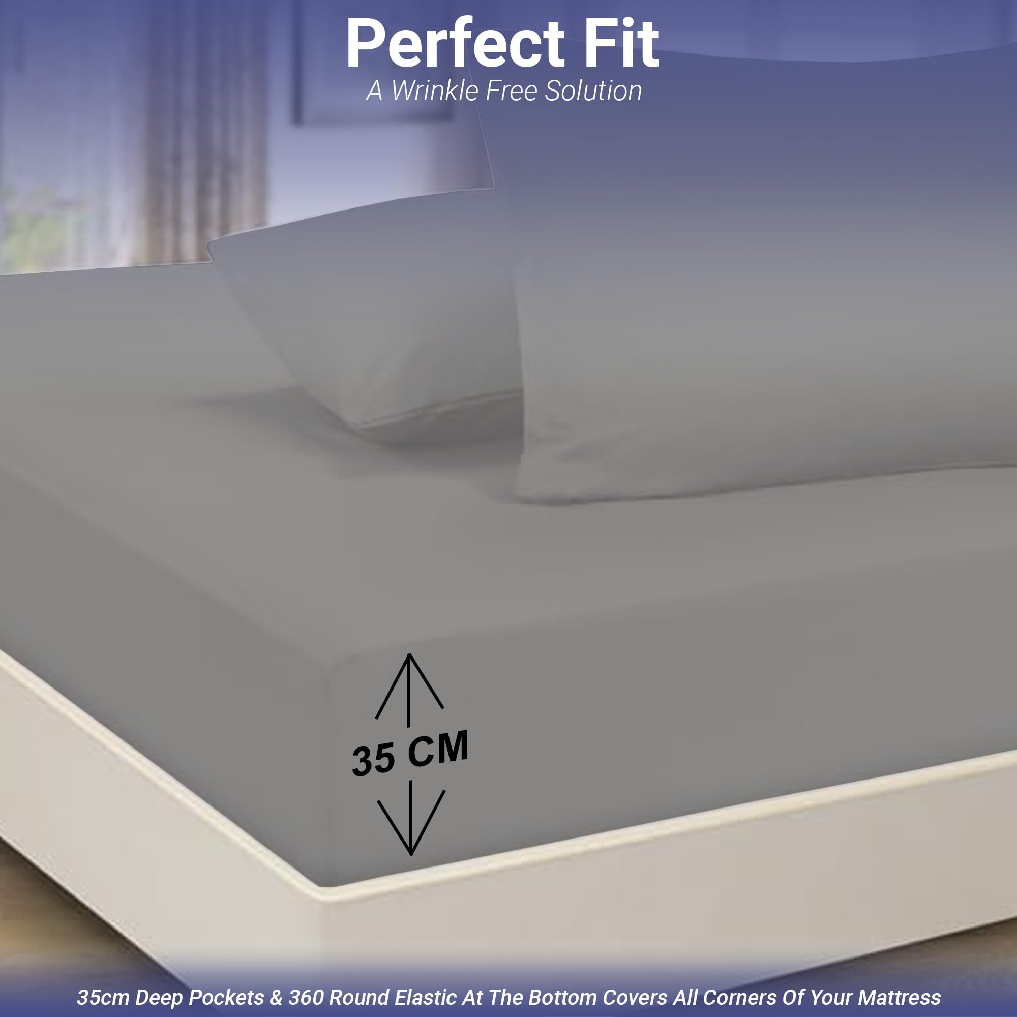 SAMAYISH 100% Egyptian Cotton Single Fitted Sheet 400 Thread Count Bed Sheets 35cm Deep Single Fitted Sheets For Single Bed with 360° Round Elastic Fitted Bed Sheets - Image 2