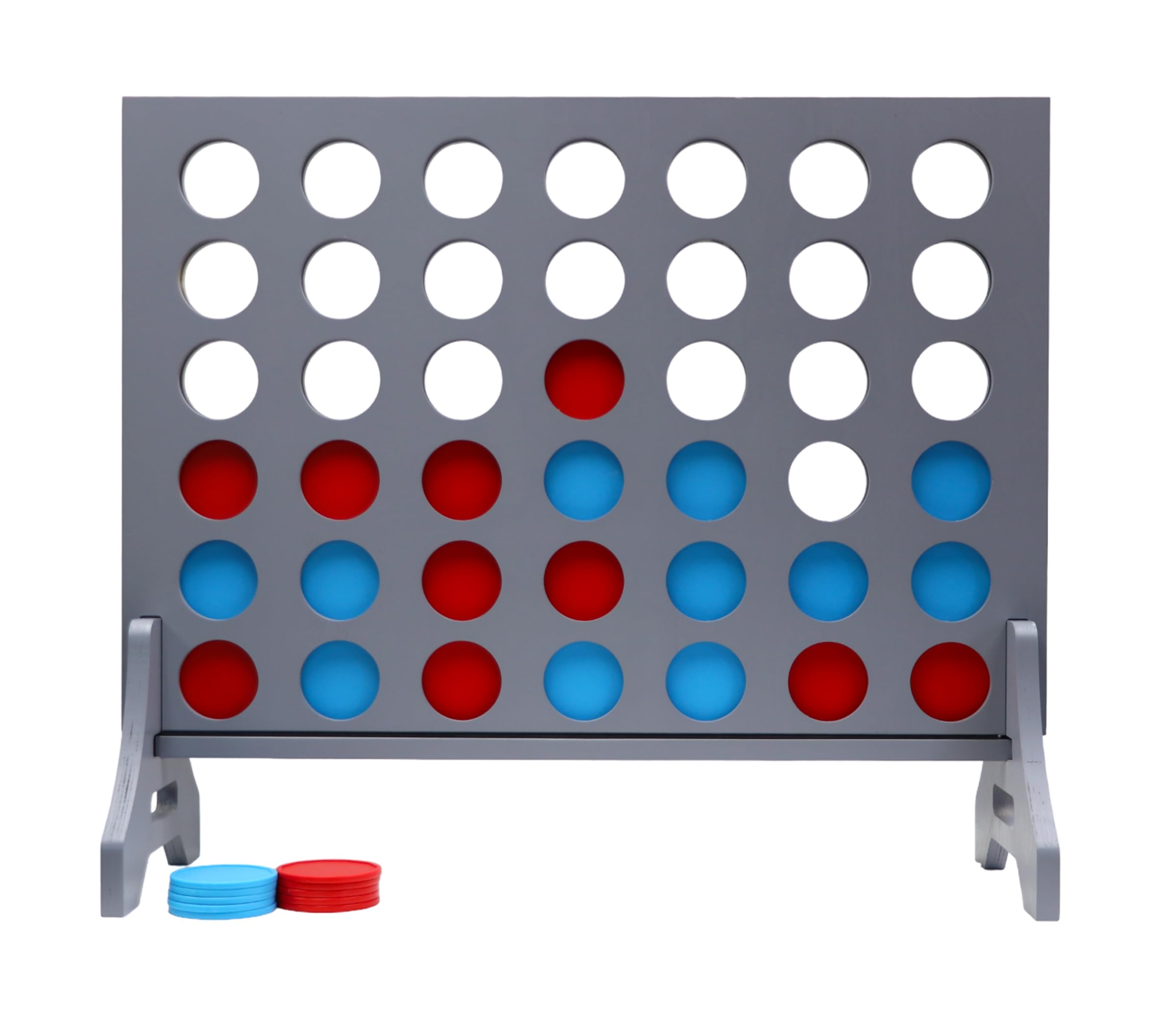Giant 4 in a Row Game for Family &amp; Adults – Tailgating Pros Jumbo Grey Wooden Four in a Row Indoor &amp; Outdoor Yard Game for Family Party Fun, Portable Activities for Patio, Backyard, and Camping