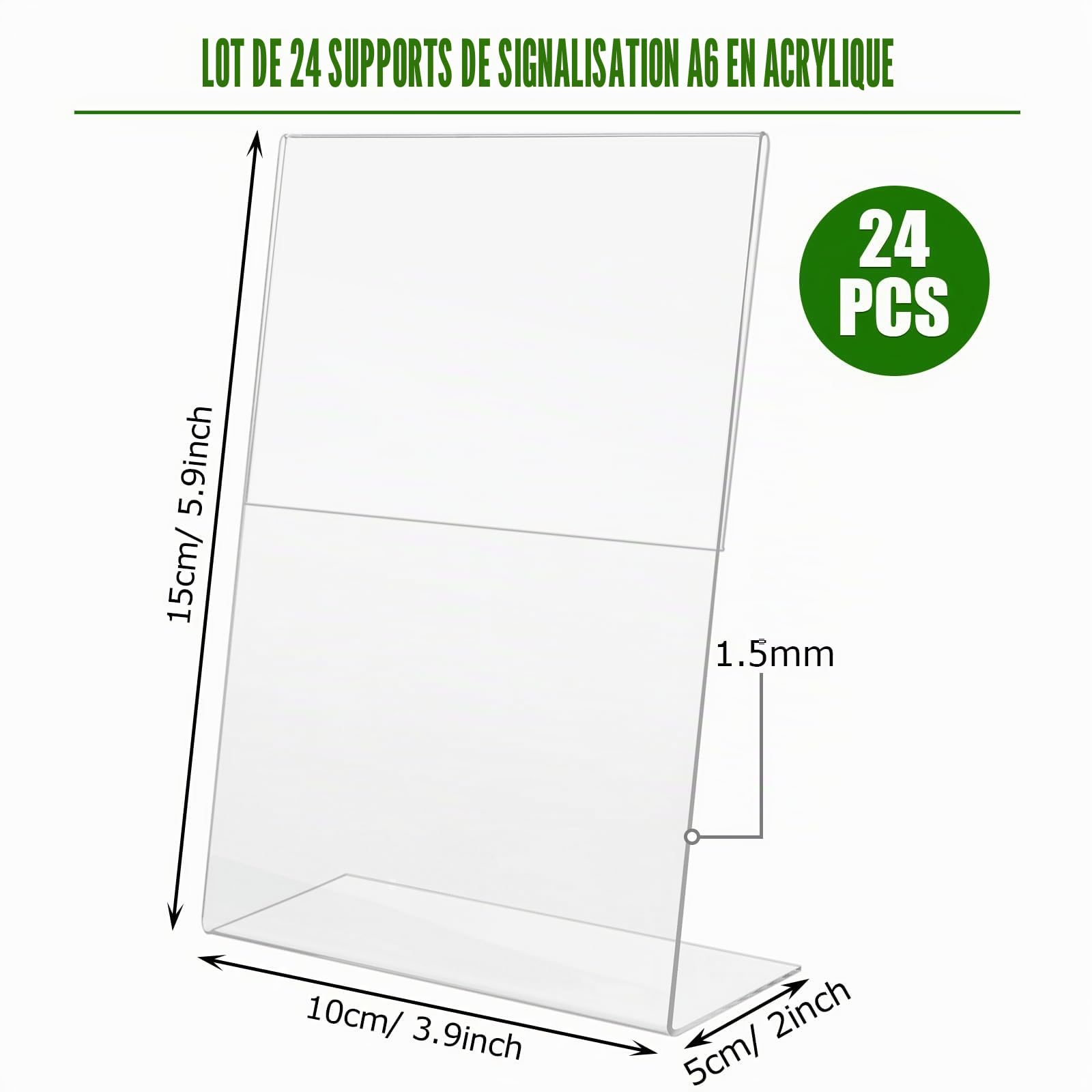 MIVIDE Lot de 24 Présentoirs de Table A6 - 150 x 100 mm, Présentoir A6 en Acrylique Transparent, pour Restaurants, Menus, Hôtel, Café