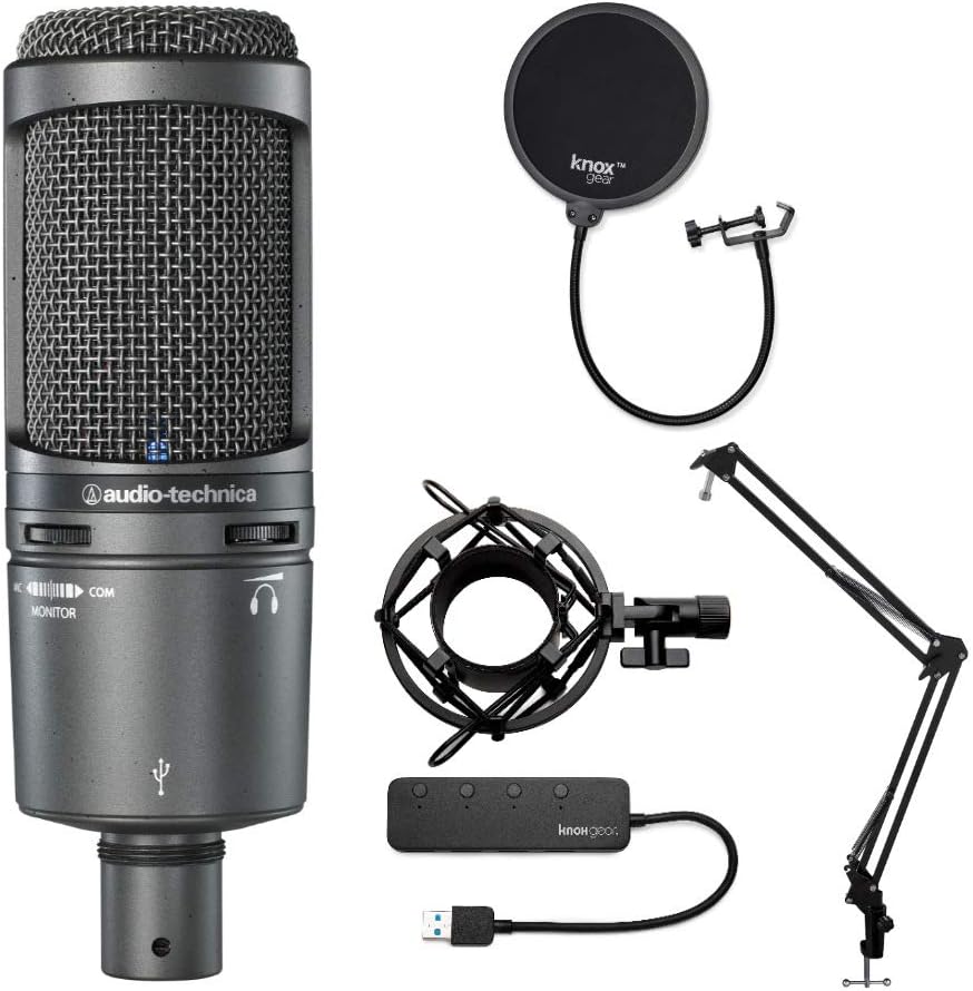 Blасk Frіdау Clеаrаnсе Audio-Technica AT2020USB+ USB Microphone Bundled with Knox Gear USB Hub, Boom Arm, Shock Mount and Pop Filter (5 Items)