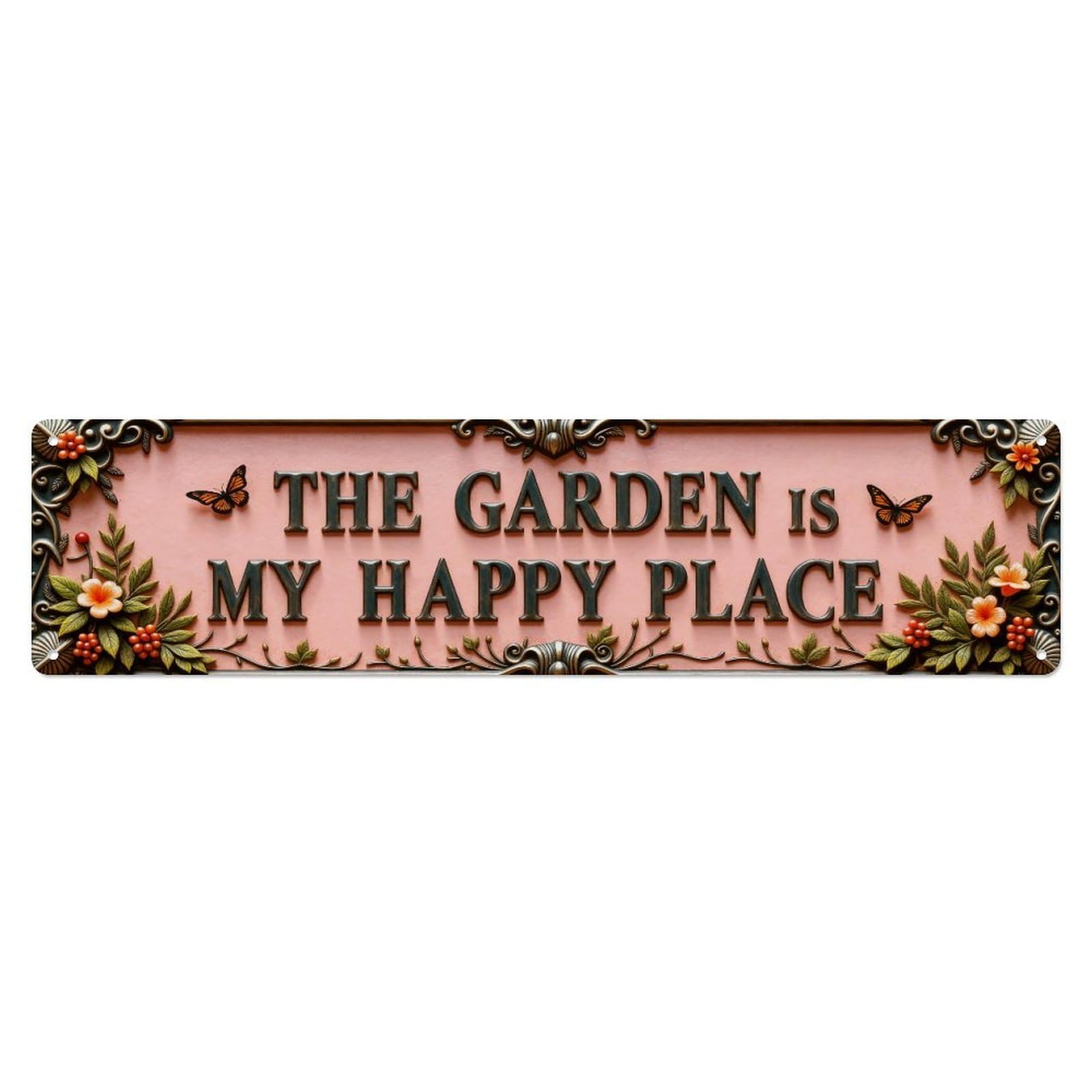 Garden Happy Place Sign Decor Metal Tin Sign Plaque