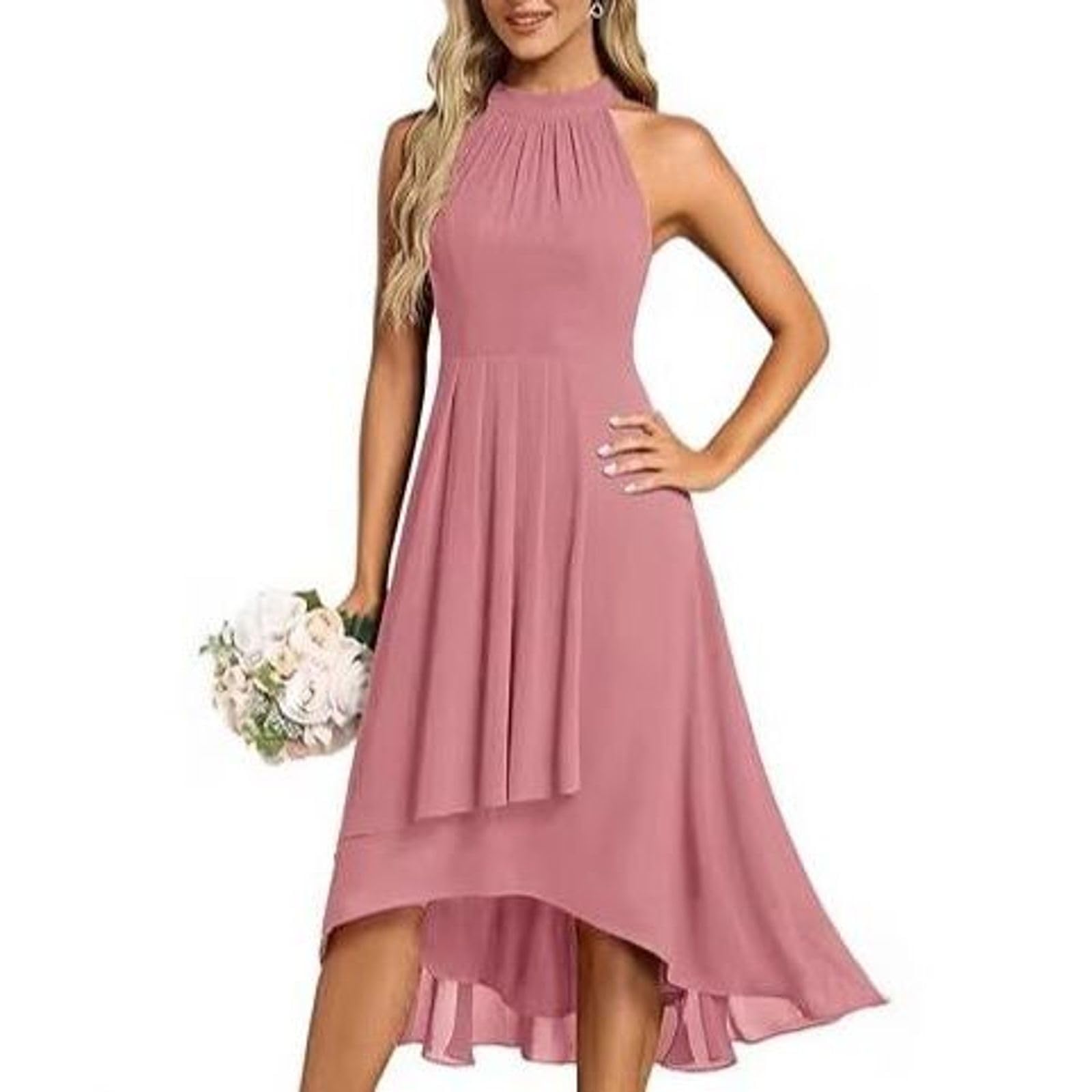 Elegante vestido sin mangas para mujer, vestido formal asimétrico con cintura fruncida, vestido de invitada de boda, vestido largo de fiesta de noche