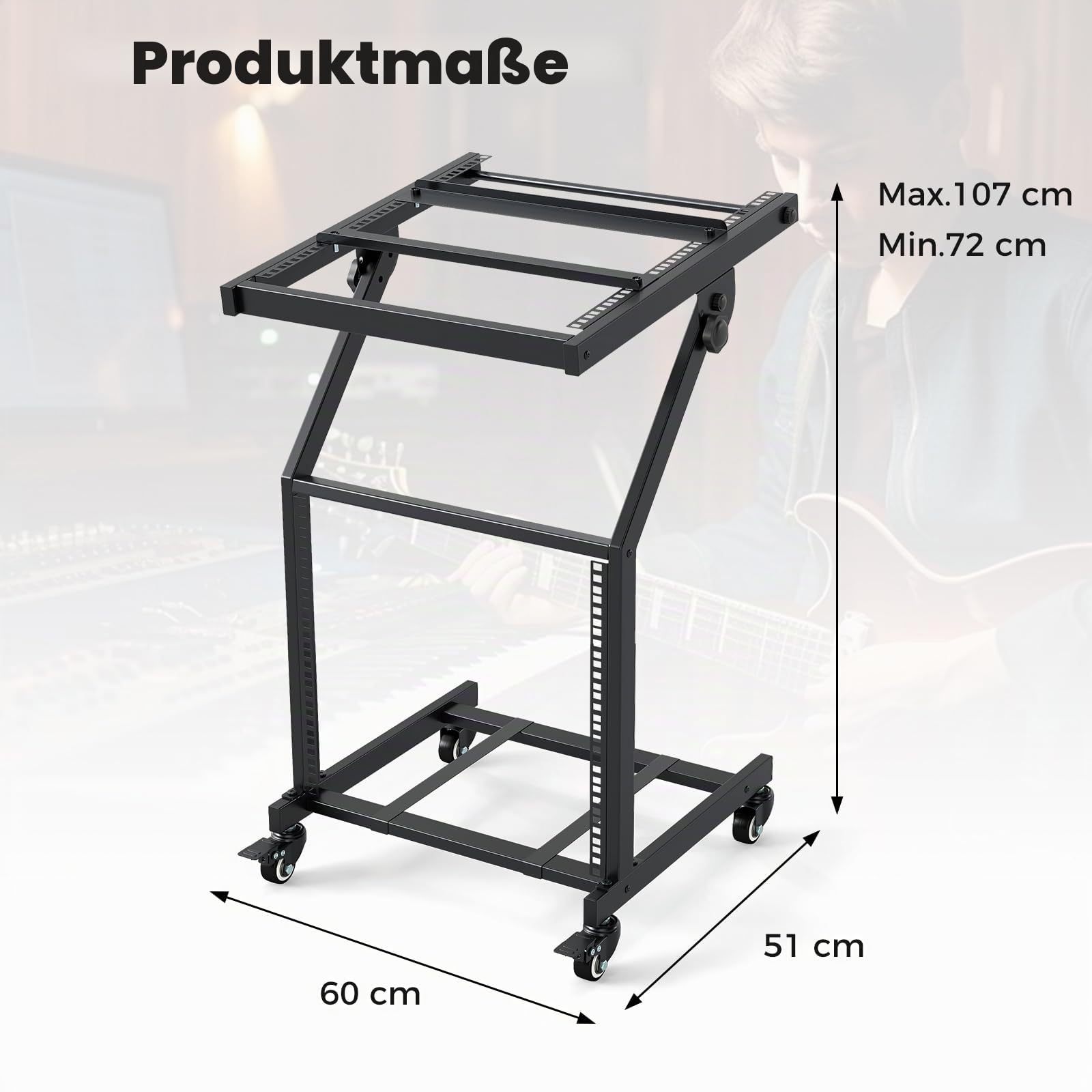 FANTASK mobiler Rack Wagen, 30" DJ Controller Ständer mit verstellbaren Querstreben & abschließbaren Rollen, DJ Rackhalterung Rollwagen für Musikstudio, Sound-Equipment