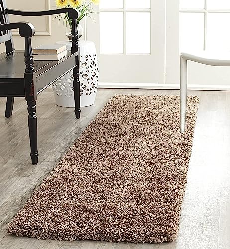 Image of Solid Shaggy Rugs and Carpet for Bedroom Living Room 2x6 Feet Beige Color