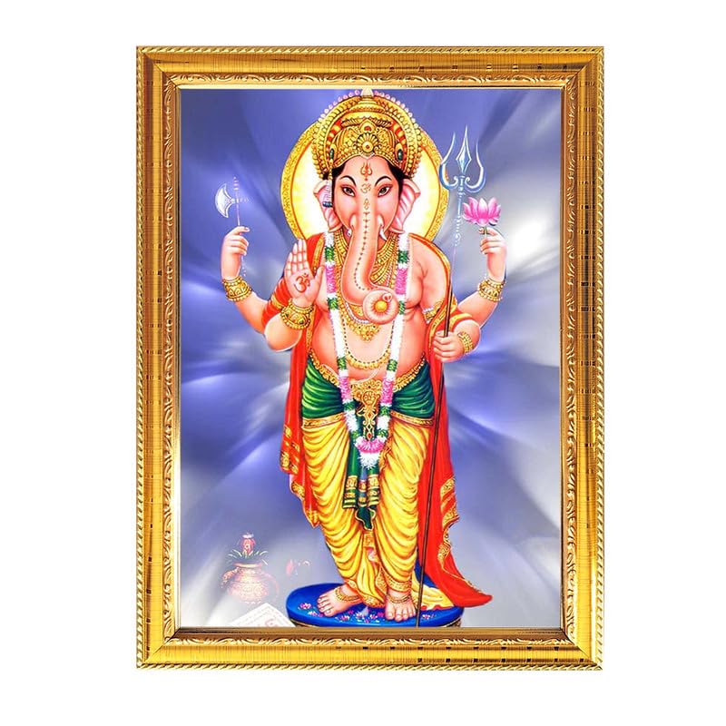 ANANYA FASHION & CRAFTS HUB Lord Ganpatti Golden Photo Frame for Pooja Indian with a religious or spiritual theme 8.6 X 11