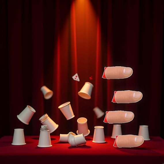 4Pcs Thumb Tip Magic Tricks Fake Thumb Tip Silk Vanish Magic Disappearing Silk Fake Thumb Tip Magic Trick Gimmick Magician Accessory Close up Illusions Making Objects Appear/Disappear, Decoration