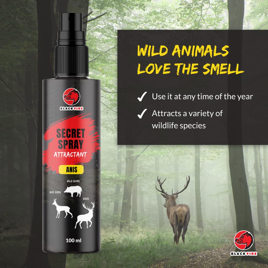 Spray Black Fire ® Spray con Aroma para jabalíes, Ciervos y corzos, Botella de 100 ml, Receta Secreta de anís - ¡Aumenta Tus Posibilidades de éxito Cuando caces!